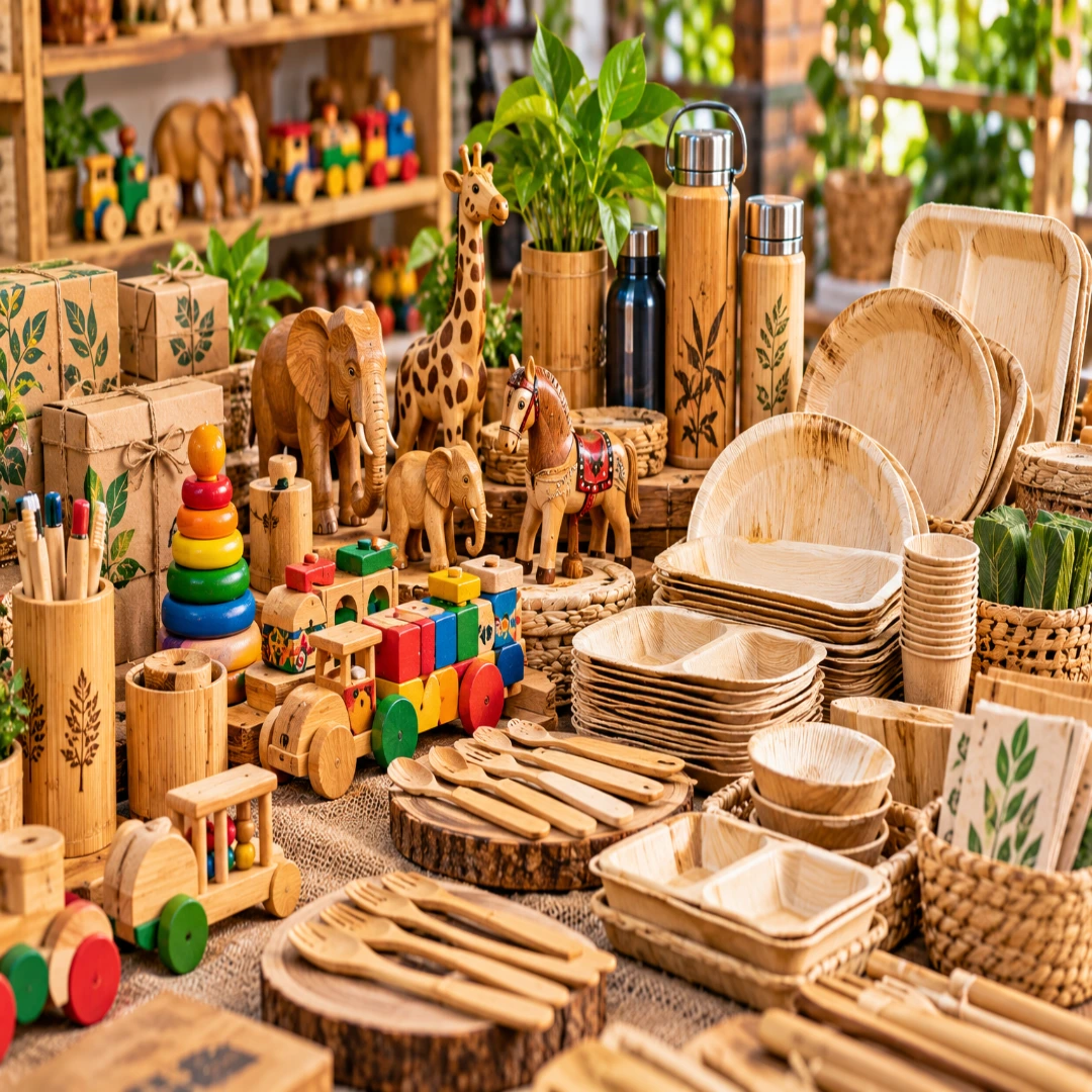 Wooden toys, bamboo gifts, eco-friendly disposables